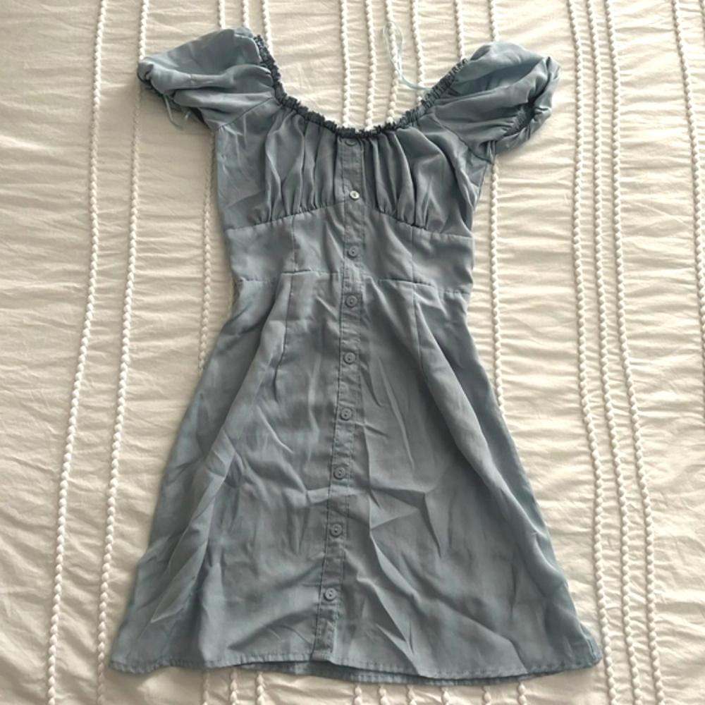 🍦 Y2K COQUETTE BLUE PUFF SLEEVE OFF SHOULDER DRESS